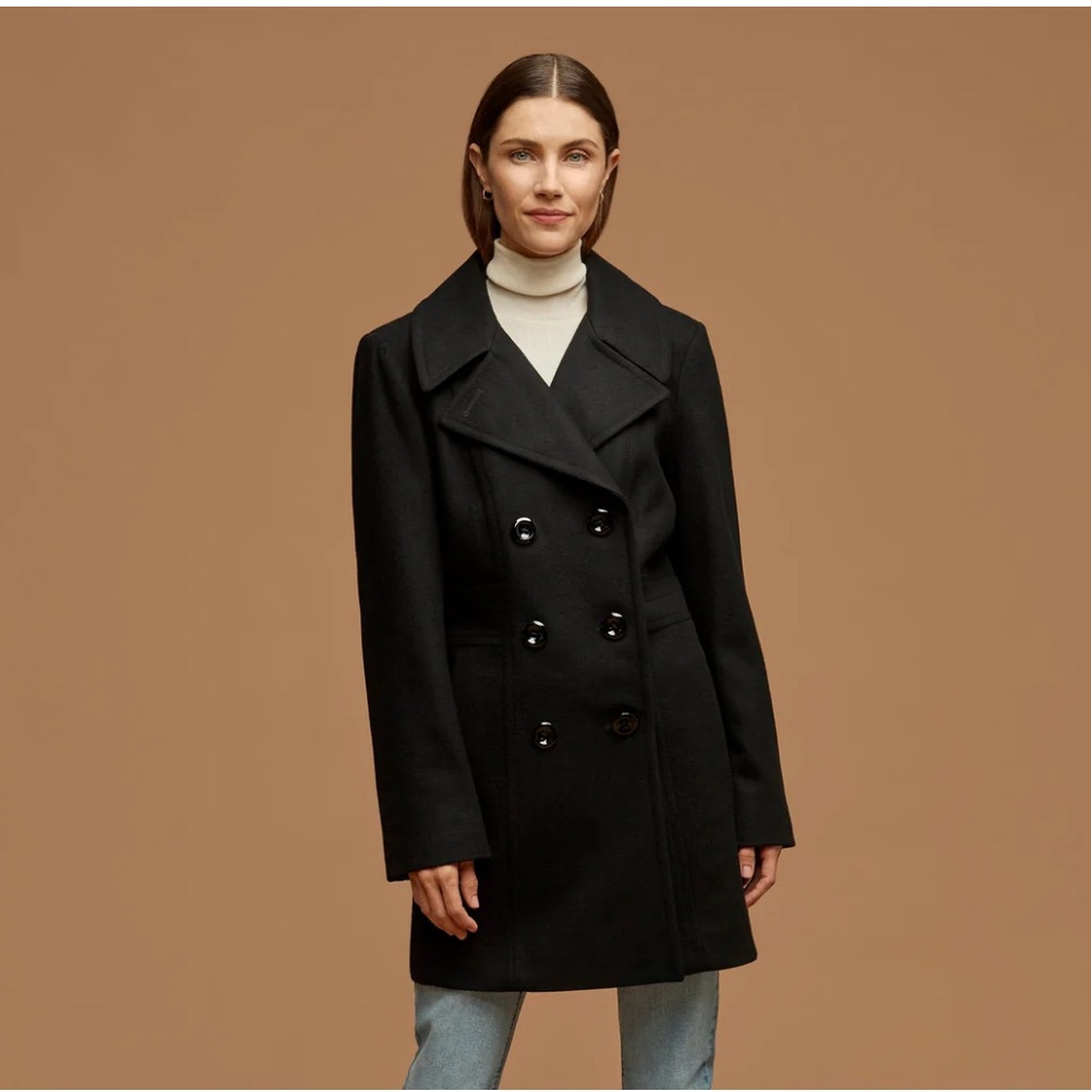 Anne Klein Double Breasted wool Peacoat Black - Picture 1 of 6